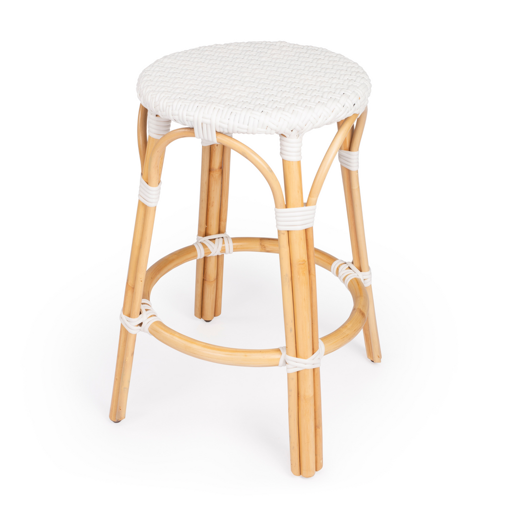 White Rattan Frame Counter Stool - The Well Appointed House