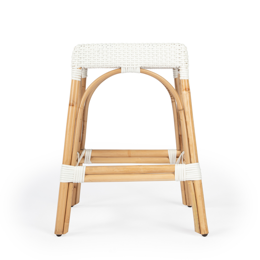 White Rattan Frame Rectangular Counter Stool - The Well Appointed House