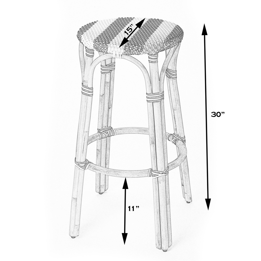 White and Grey Rattan Frame Bar Stool - The Well Appointed House