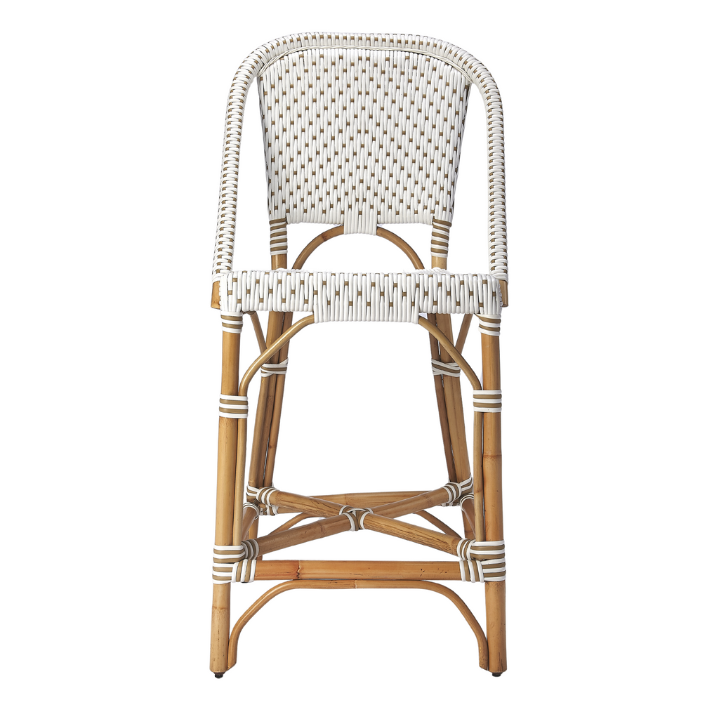 White and Tan Rattan Frame Counter Stool - The Well Appointed House