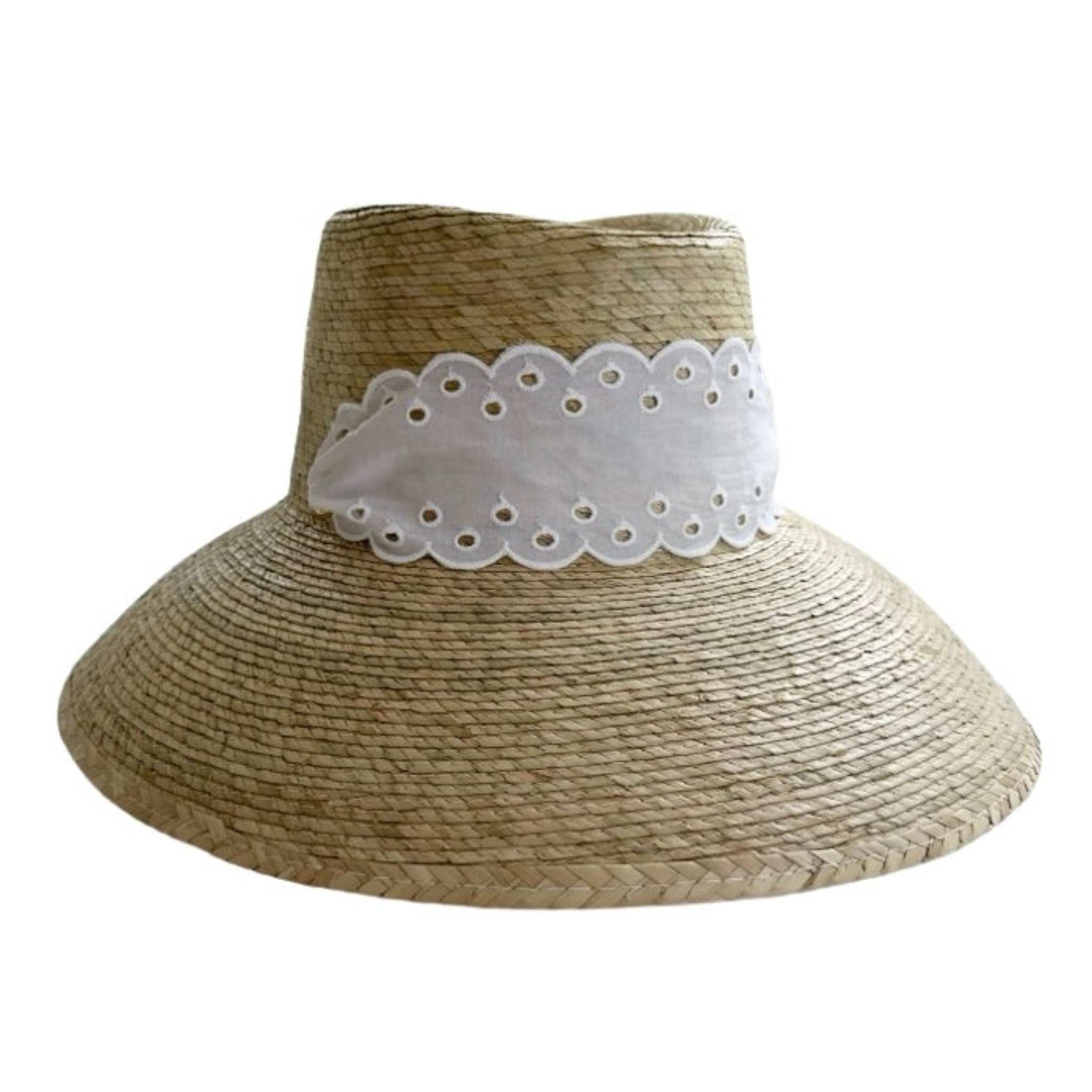 Grevi White Eyelet Crochet Sun Hat with Bow Trim Wildflower Sun Hat - Antique Eyelet Scallop Lace Wide  main image 3