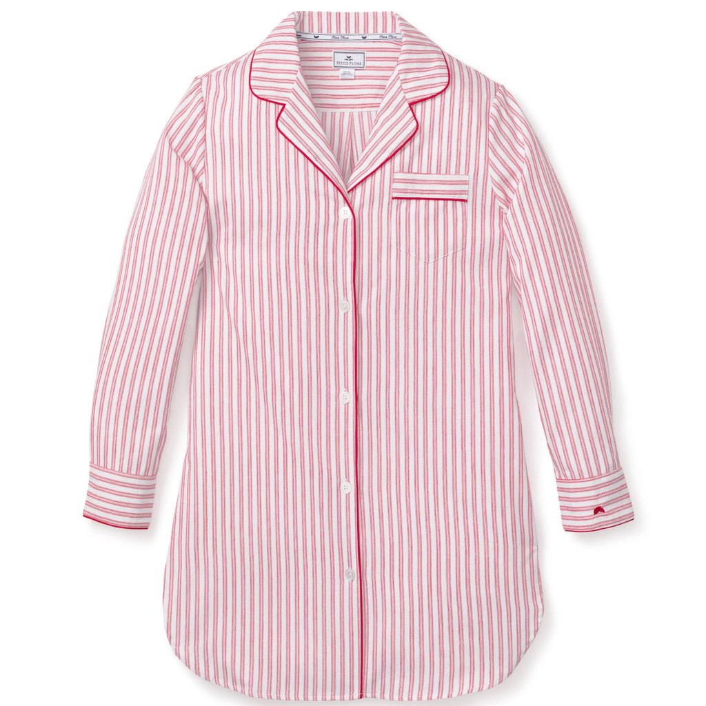 Women's Twill Nightshirt in Antique Red Ticking - The Well Appointed House 