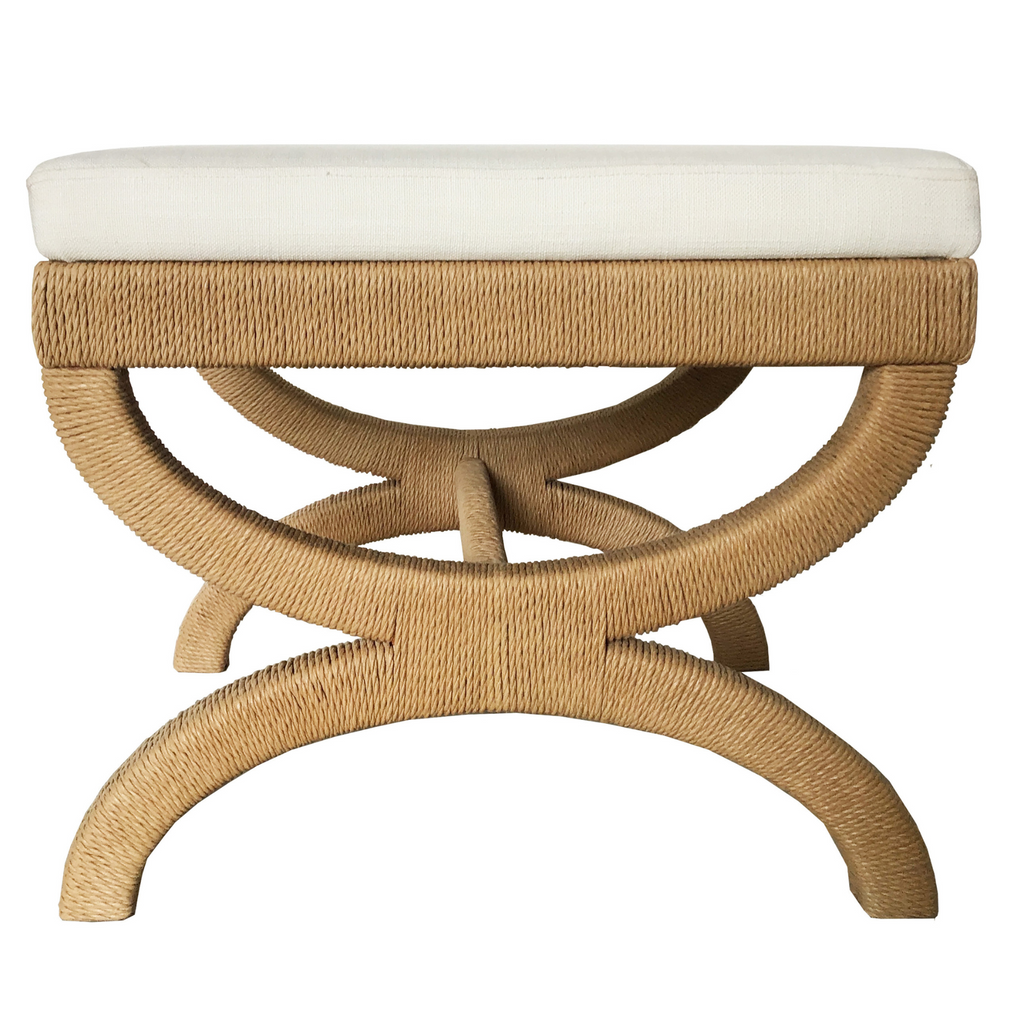 Linen Rack Stool Xanadu White Linen Upholstered Stool With Rope Wrapped Frame – The Well ...