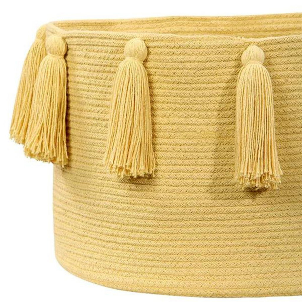 Washable Yellow Tassel Braided Storage Basket - Little Loves Baskets & Hampers - The Well Appointed House