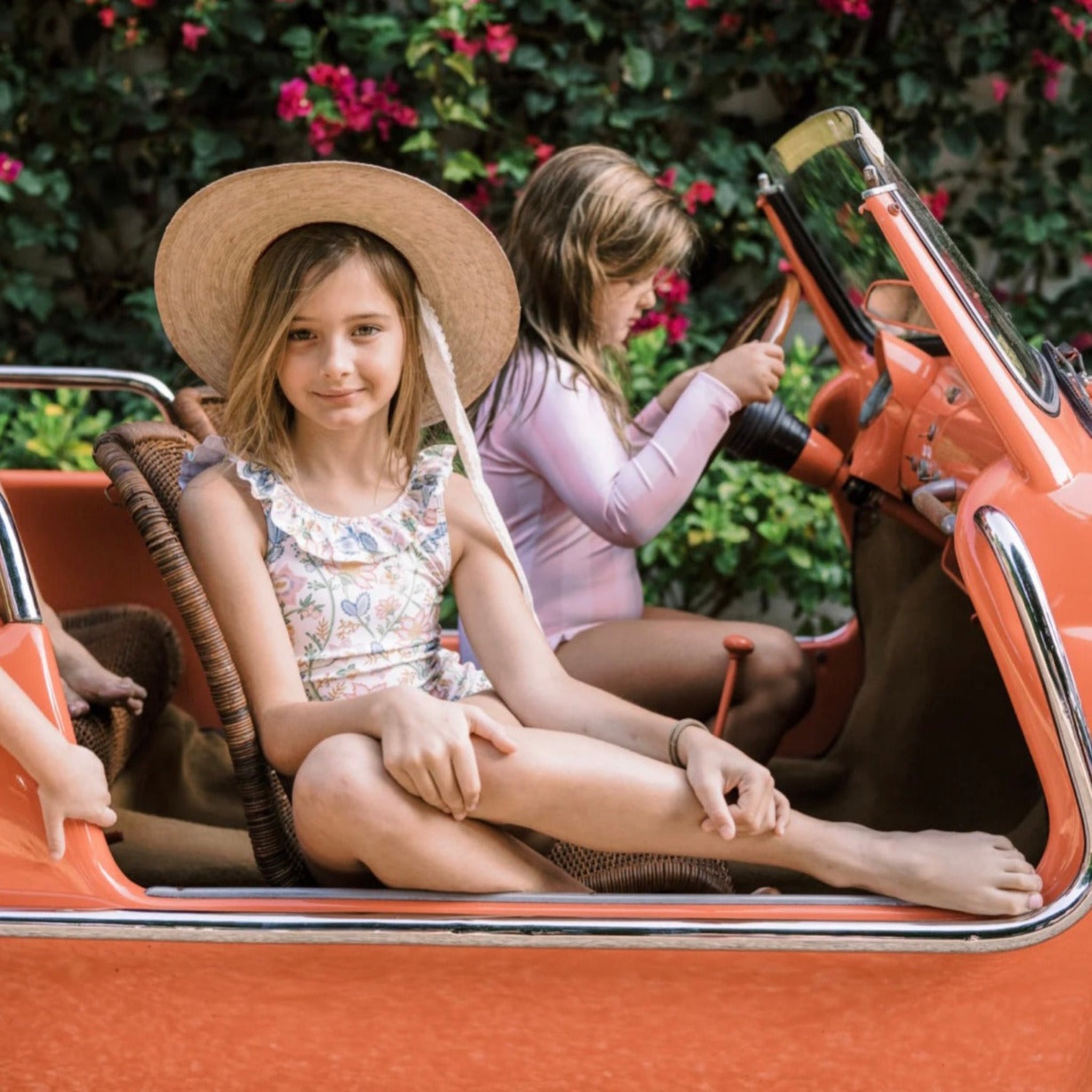 Zinnia Sun Hat for Little Girls - Coral Grosgrain Ribbon – The