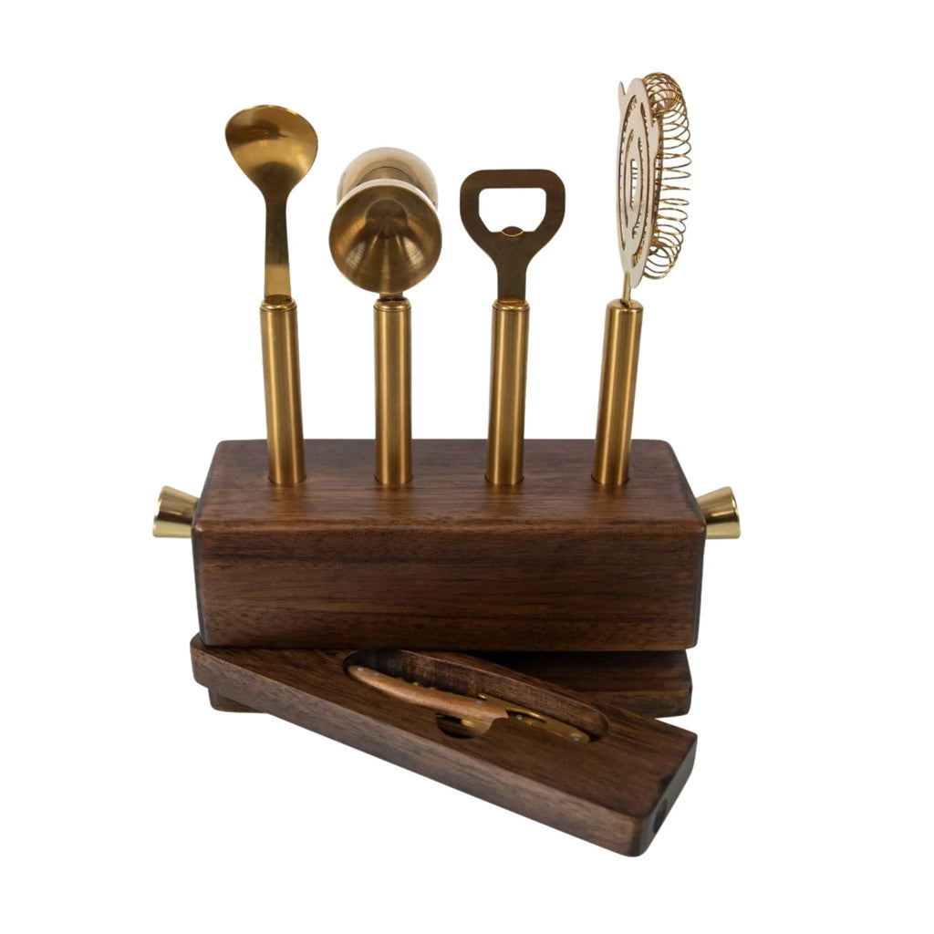 Acacia Wood 5 Piece Bar Tool Set - Bar Tools & Accessories - The Well Appointed House