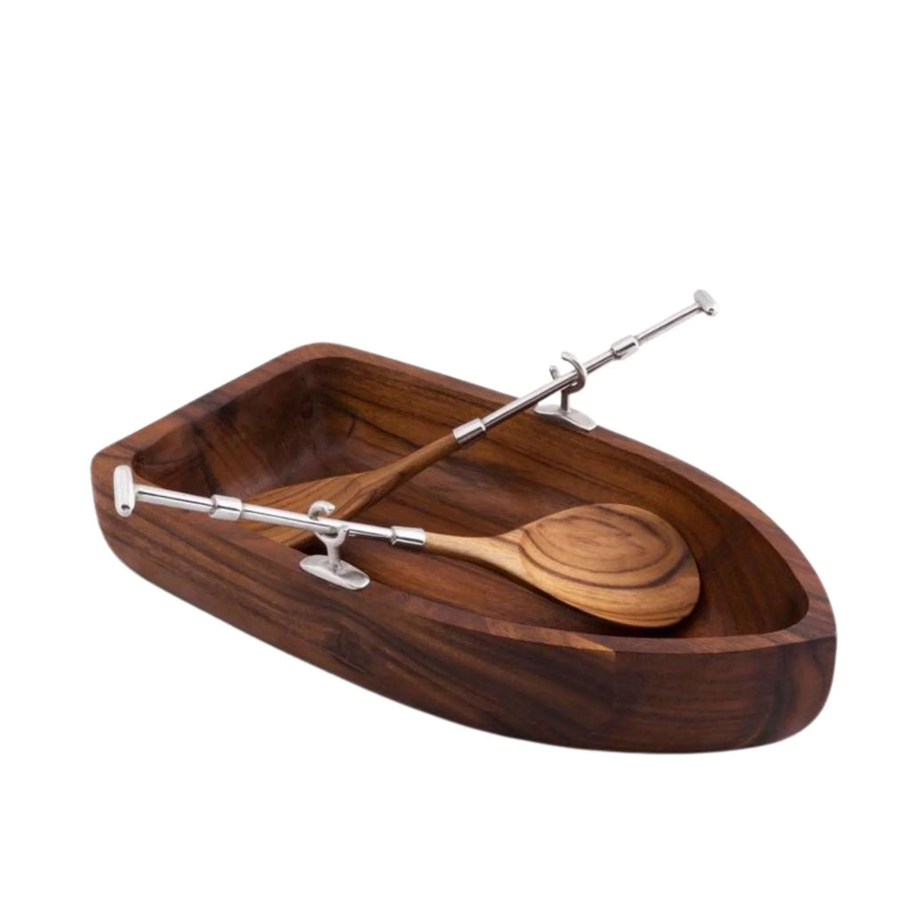 Acacia Wood Row Boat Salad Bowl Set - Serveware - The Well Appointed House