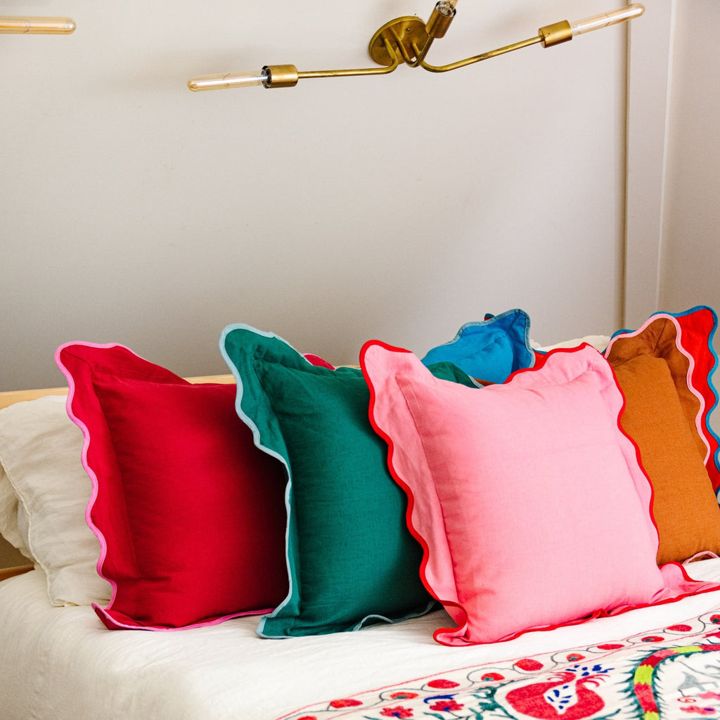 Darcy Linen Pillow in Cherry + Peacock - The Well Appointed House