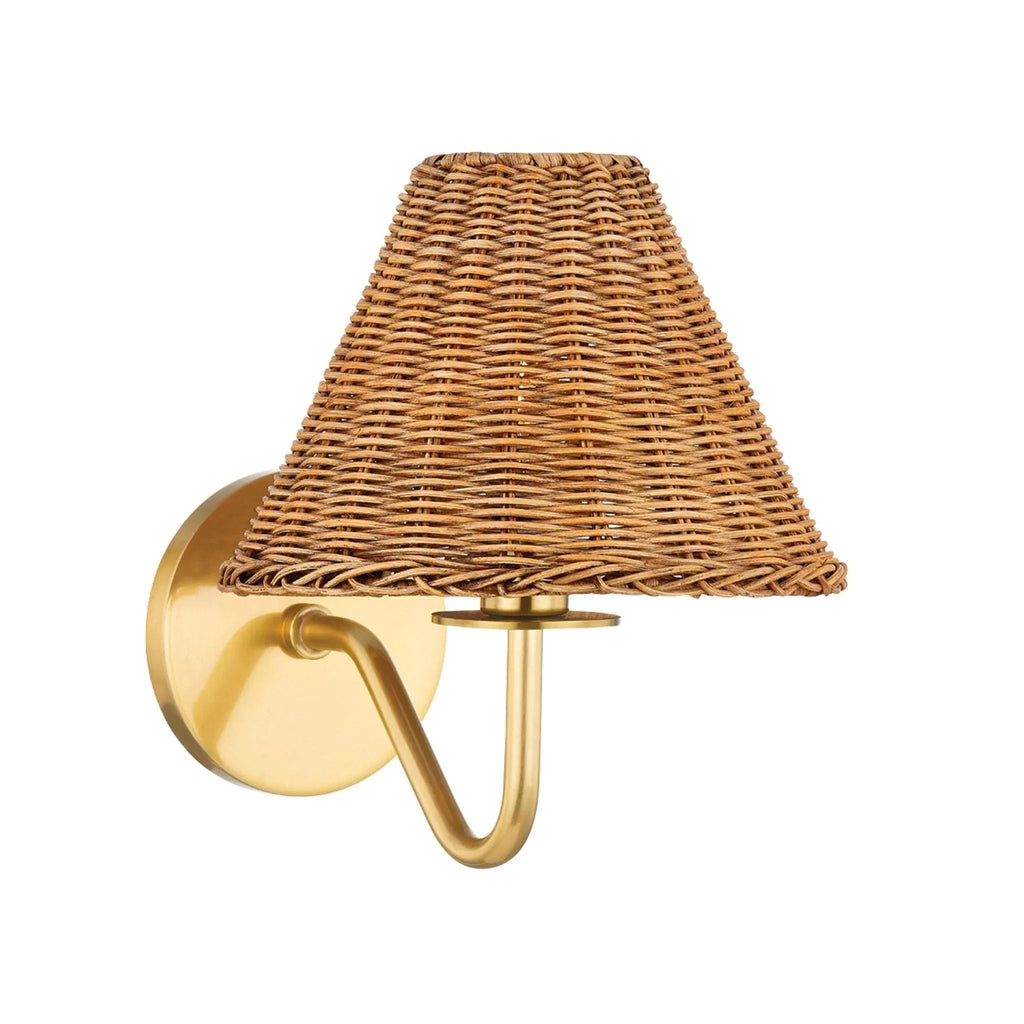 Aged Brass Issa Wall Sconce With Woven Rattan Shade - Sconces - The Well Appointed House
