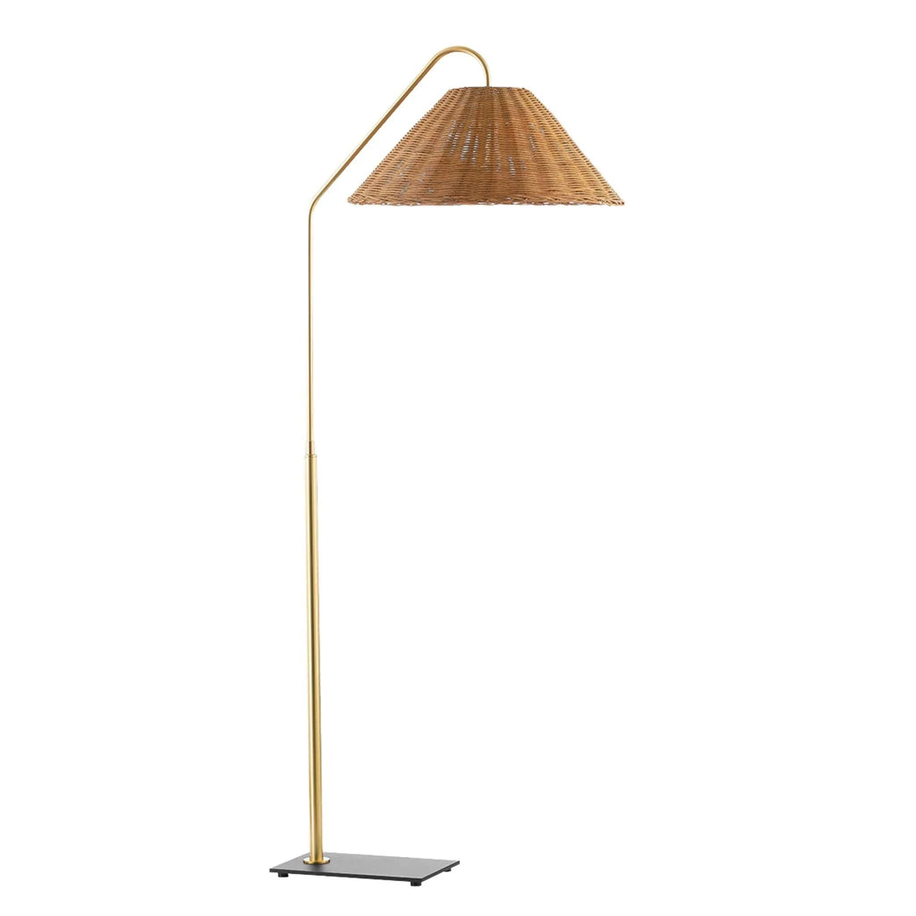 Aged Brass Lauren Floor Lamp With Woven Rattan Shade - Floor Lamps - The Well Appointed House