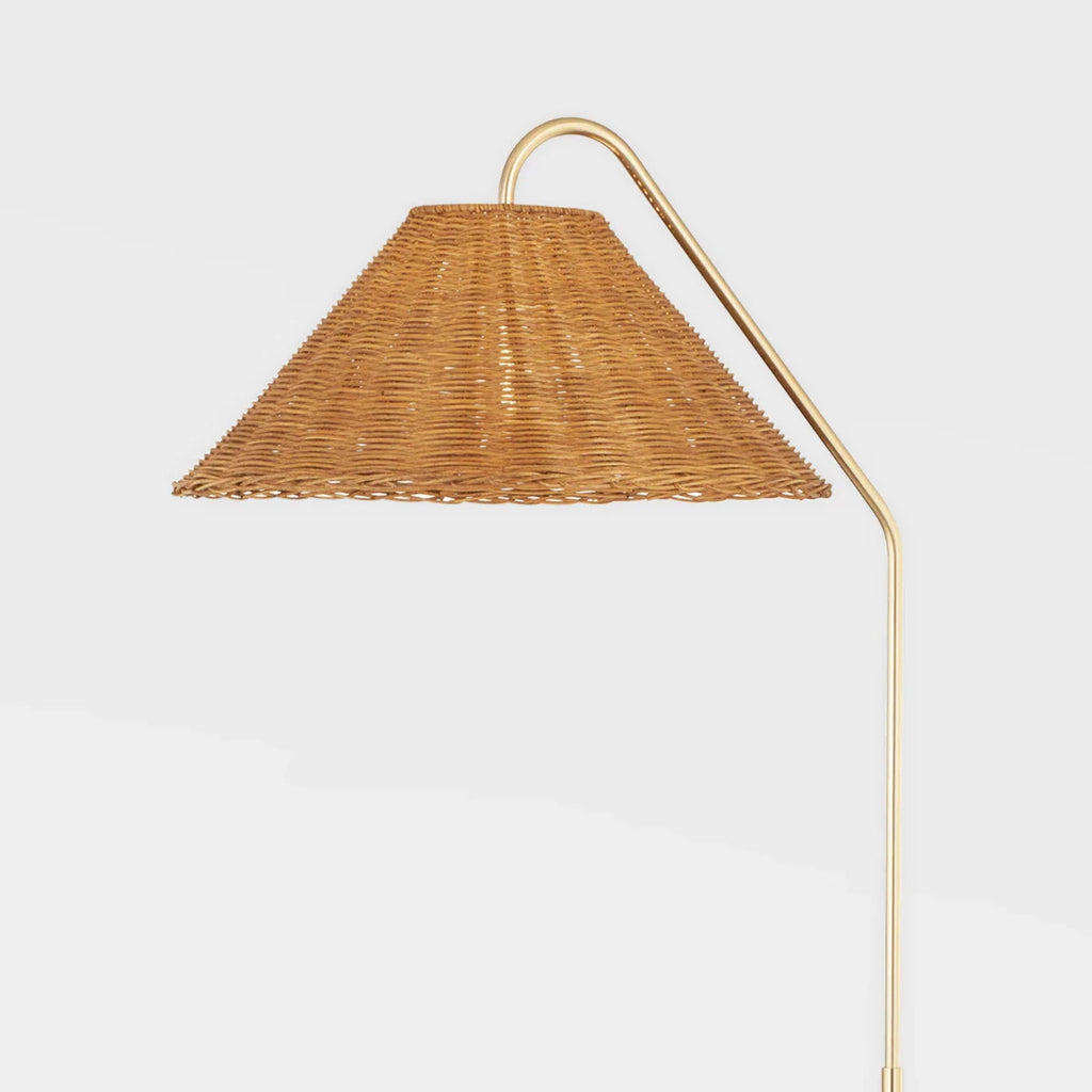 Aged Brass Lauren Floor Lamp With Woven Rattan Shade - Floor Lamps - The Well Appointed House