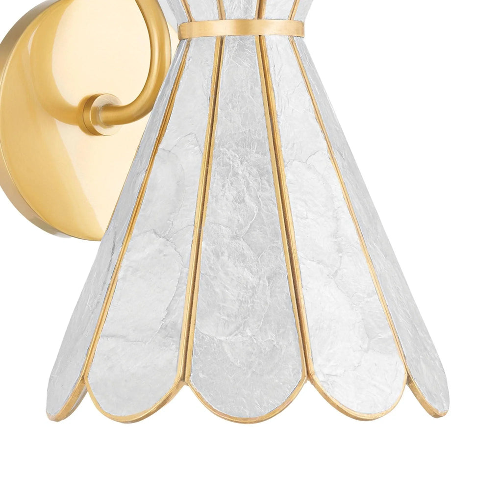 Aged Brass Lyra Wall Sconce With Capiz Shell Shade - Sconces - The Well Appointed House