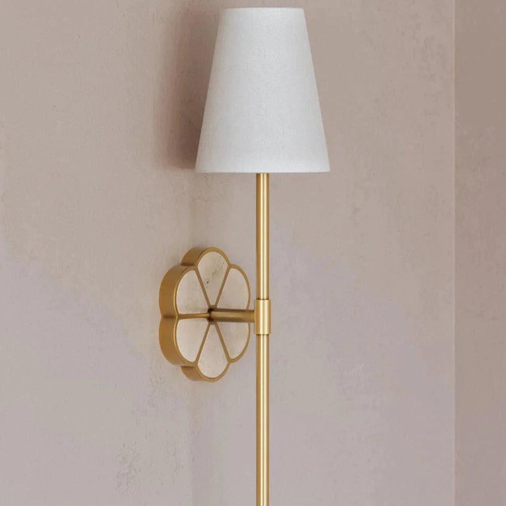 Aged Brass Ramona Wall Sconce With Bone Inlay Backplate - Sconces - The Well Appointed House