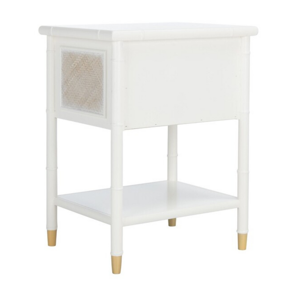 Glossy White Two Drawer Chinoiserie Style Side Table