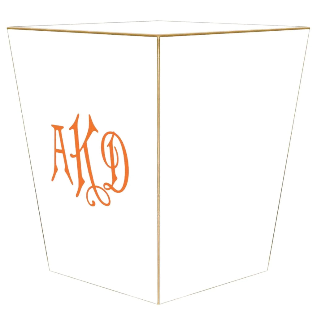 All White Personalized Wastebasket and Optional Tissue Box Cover - Wastebasket Sets - The Well Appointed House
