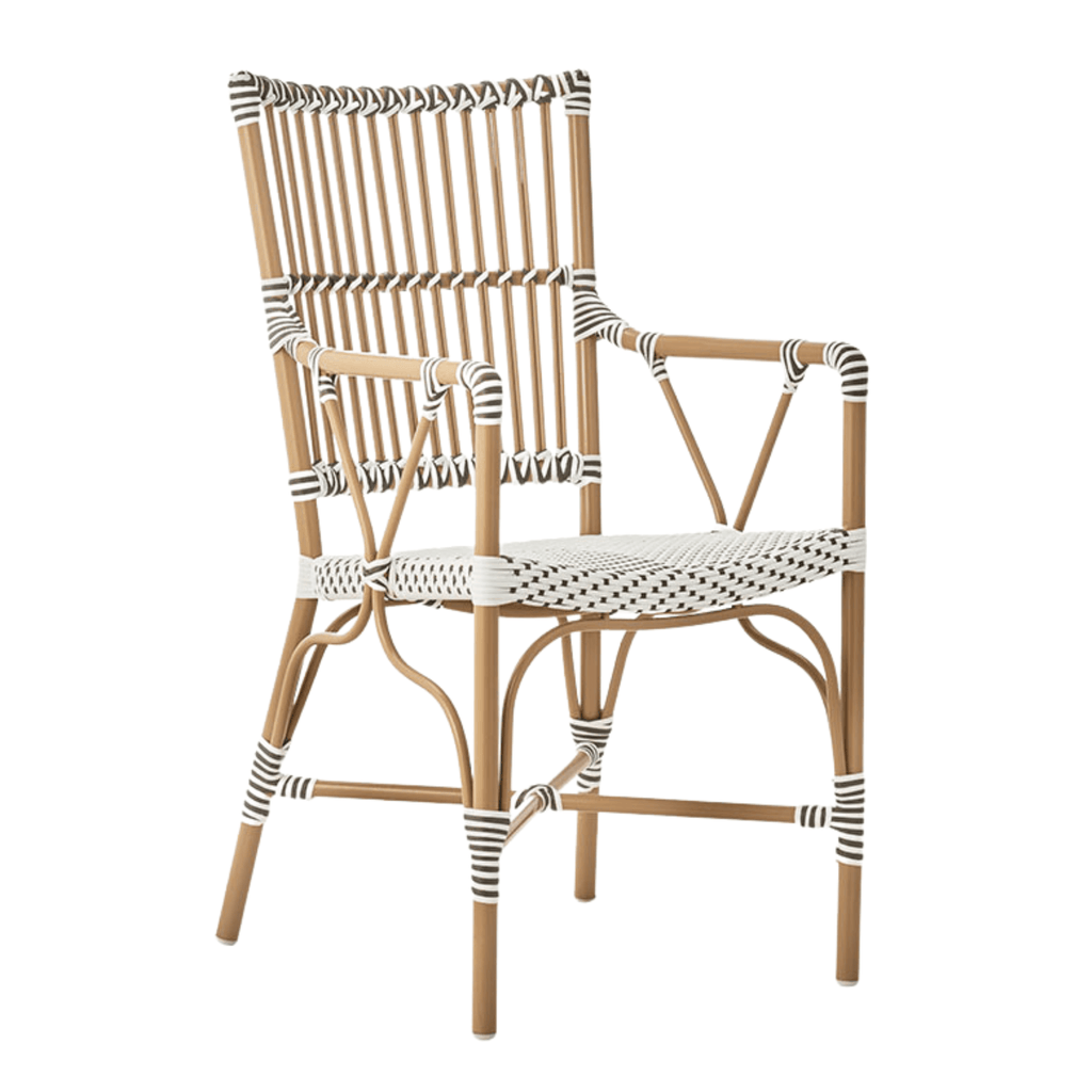 AluRattan™ Bistro Outdoor Arm Chair with Almond Colored Frame - Outdoor Dining Tables & Chairs - The Well Appointed House
