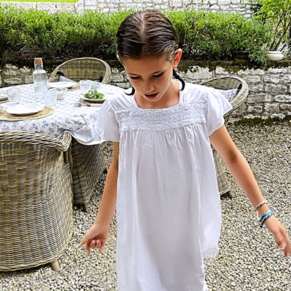 Amelia White Cotton Dress, Smocked - The Well Appointed House 