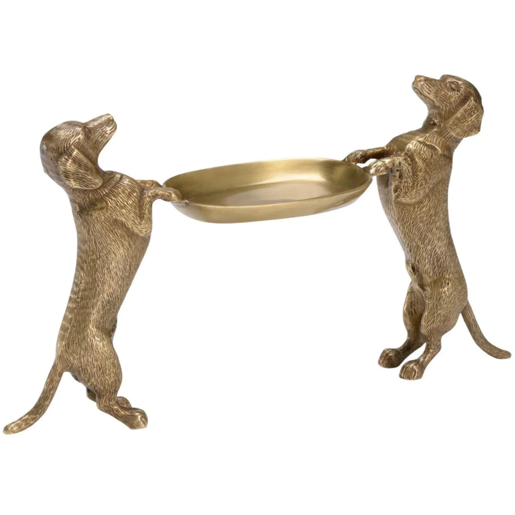 Antique Brass Dachsund Dogs Holding a Small Tray - Decorative Objects - The Well Appointed House