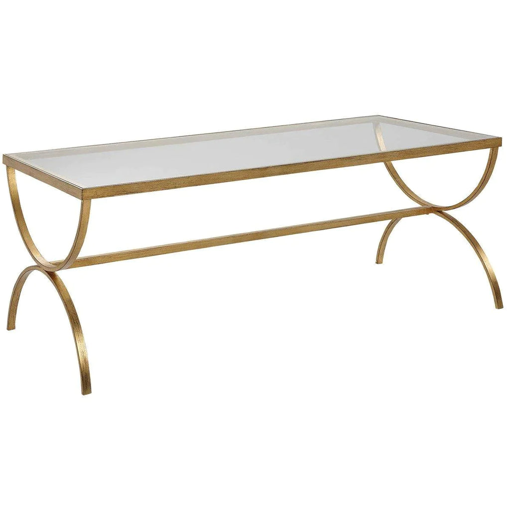 Antiqued Gold Forged Iron Coffee Table With Tempered Glass - Coffee Tables - The Well Appointed House