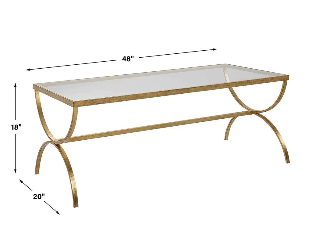 Antiqued Gold Forged Iron Coffee Table With Tempered Glass - Coffee Tables - The Well Appointed House