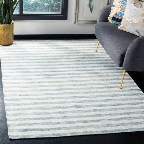 Aqua & Ivory Striped Hand Loomed Area Rug - Rugs - The Well Appointed House