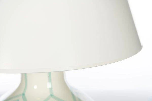 Aqua & White Geometric Ceramic Table Lamp with White Linen Shade - Table Lamps - The Well Appointed House