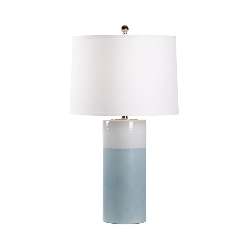 Aqua And White Glazed Ceramic Table Lamp With Linen Shade - Table Lamps - The Well Appointed House