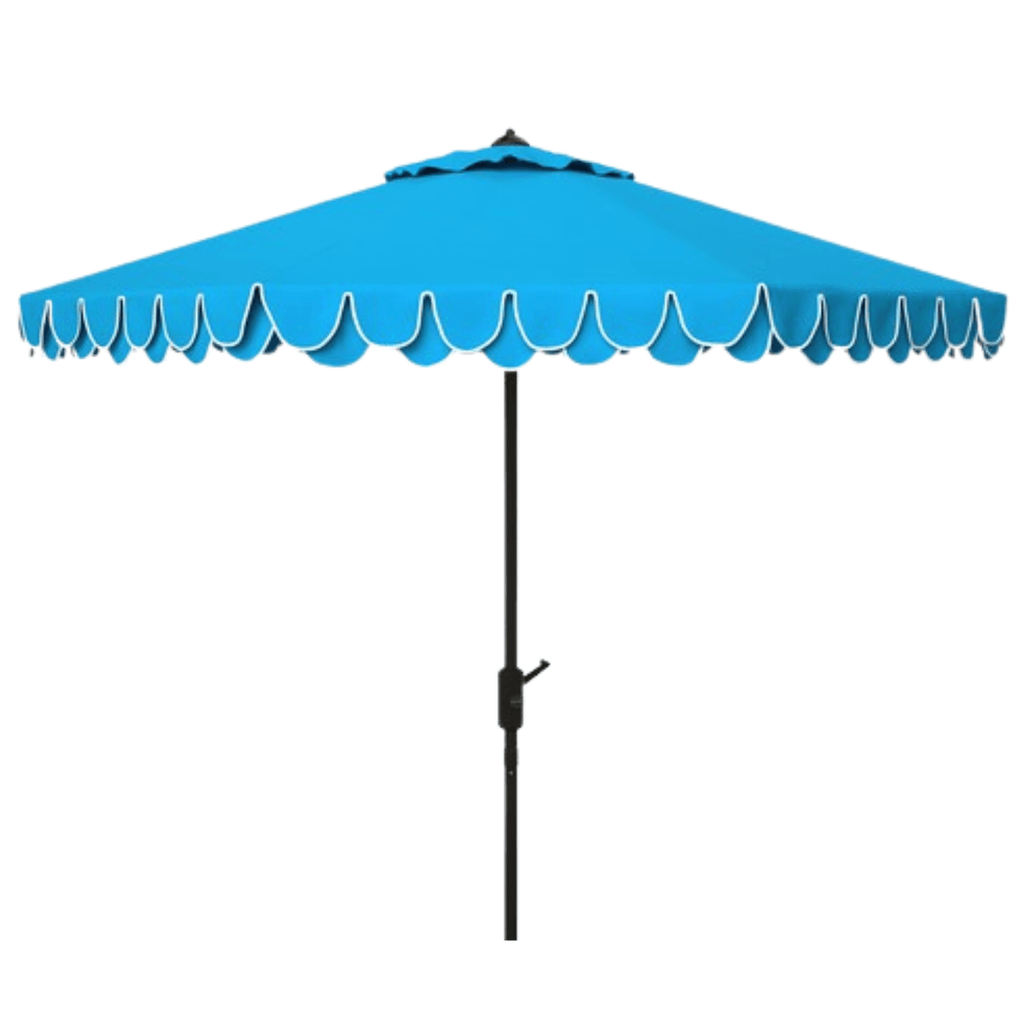Aqua Blue Scalloped Edge Auto Tilt 9' Outdoor Patio Umbrella - Outdoor Umbrellas - The Well Appointed House