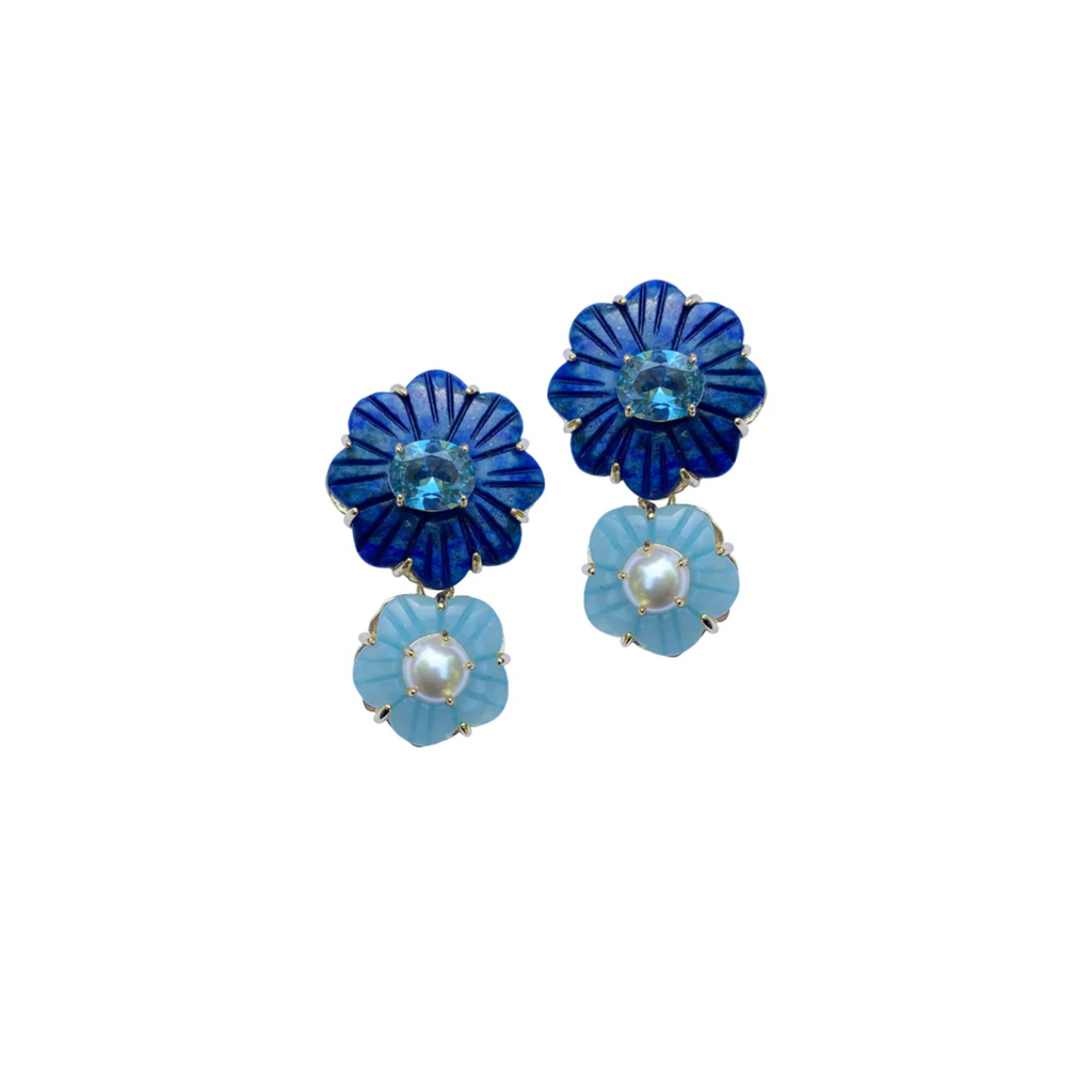 Aquamarine and Lapis Flower Drop Earrings - The Well Appointed House
