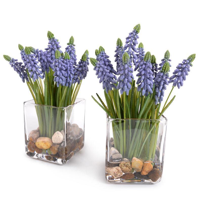 Artificial Grape Hyacinth Plant Arrangement in Glass Cube - Florals & Greenery - The Well Appointed House