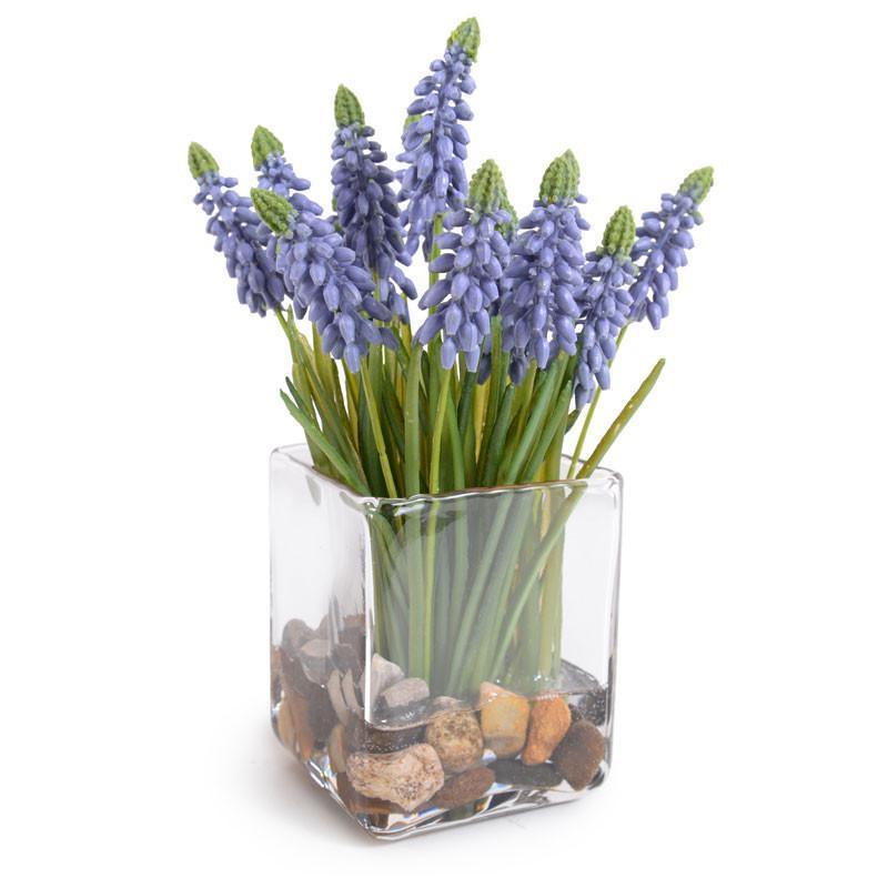 Artificial Grape Hyacinth Plant Arrangement in Glass Cube - Florals & Greenery - The Well Appointed House