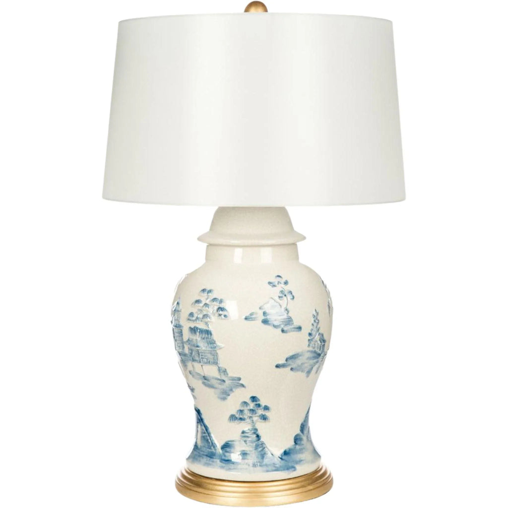 Asia Minor Cream and Blue Table Lamp with Gold Base - Table Lamps - The Well Appointed House