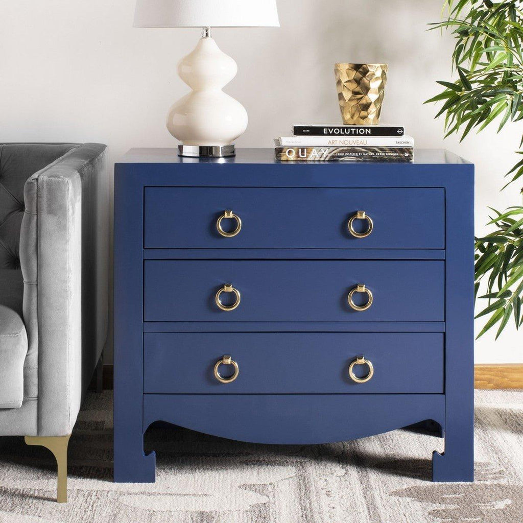 Asian Style 3 Drawer Chest in Blue - Nightstands & Chests - The Well Appointed House
