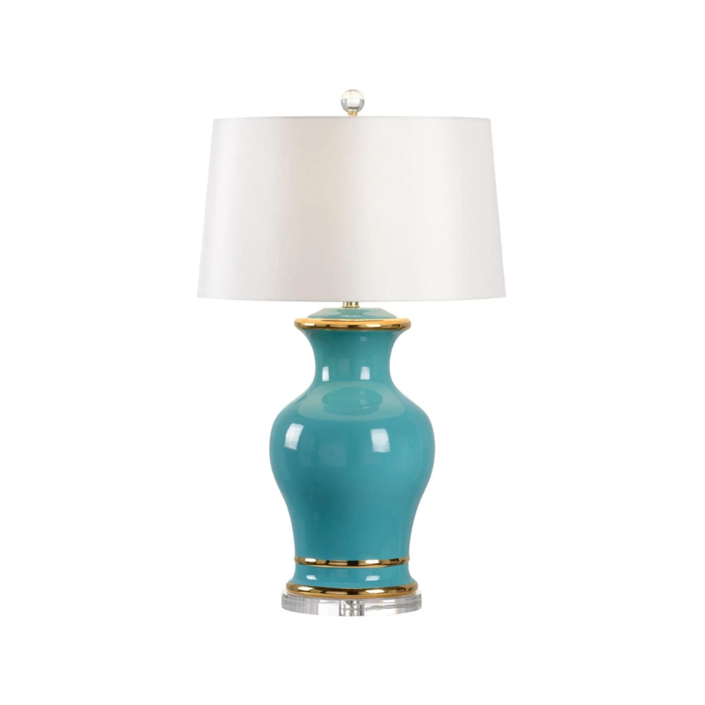 Audrey Table Lamp in Alexandrite with Gold Detailing and Off White Silk Shade - Table Lamps - The Well Appointed House