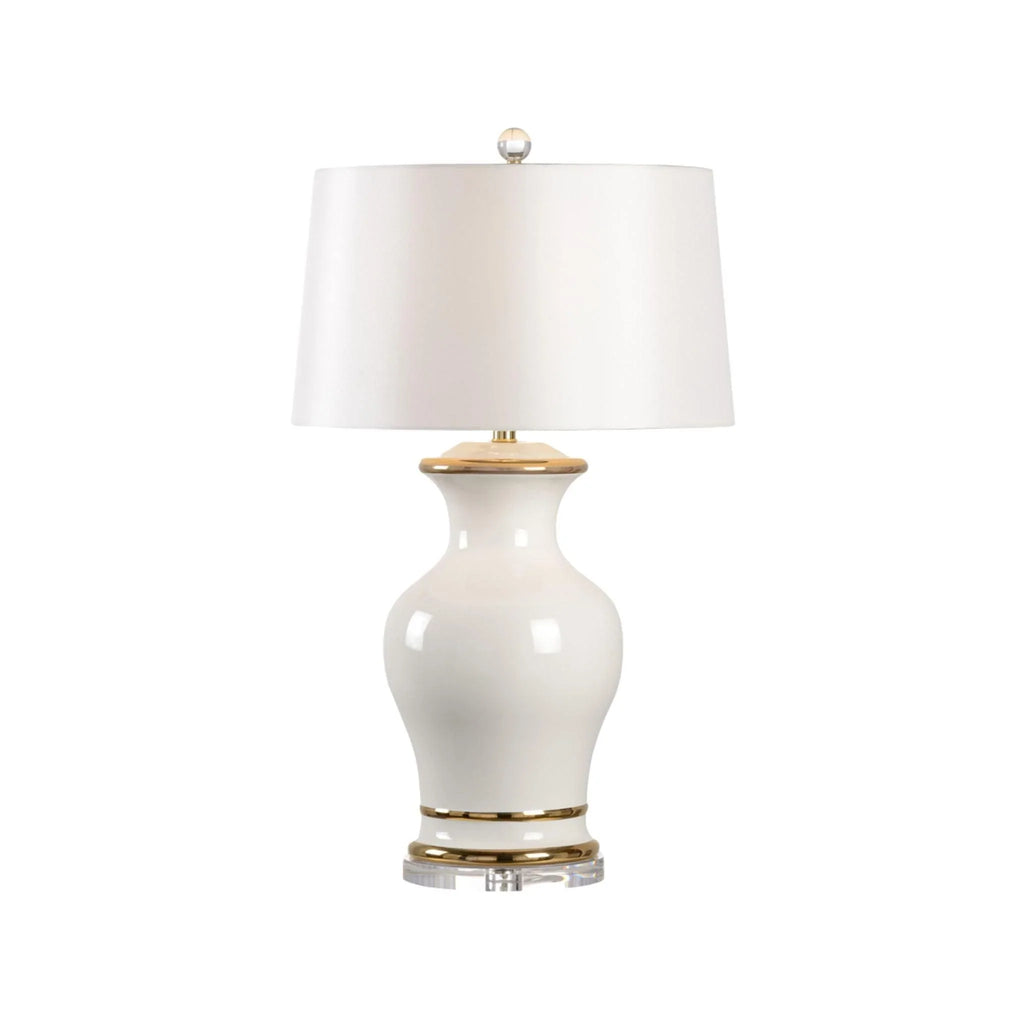 Audrey Table Lamp in White with Gold Detailing and Off White Silk Shade - Table Lamps - The Well Appointed House