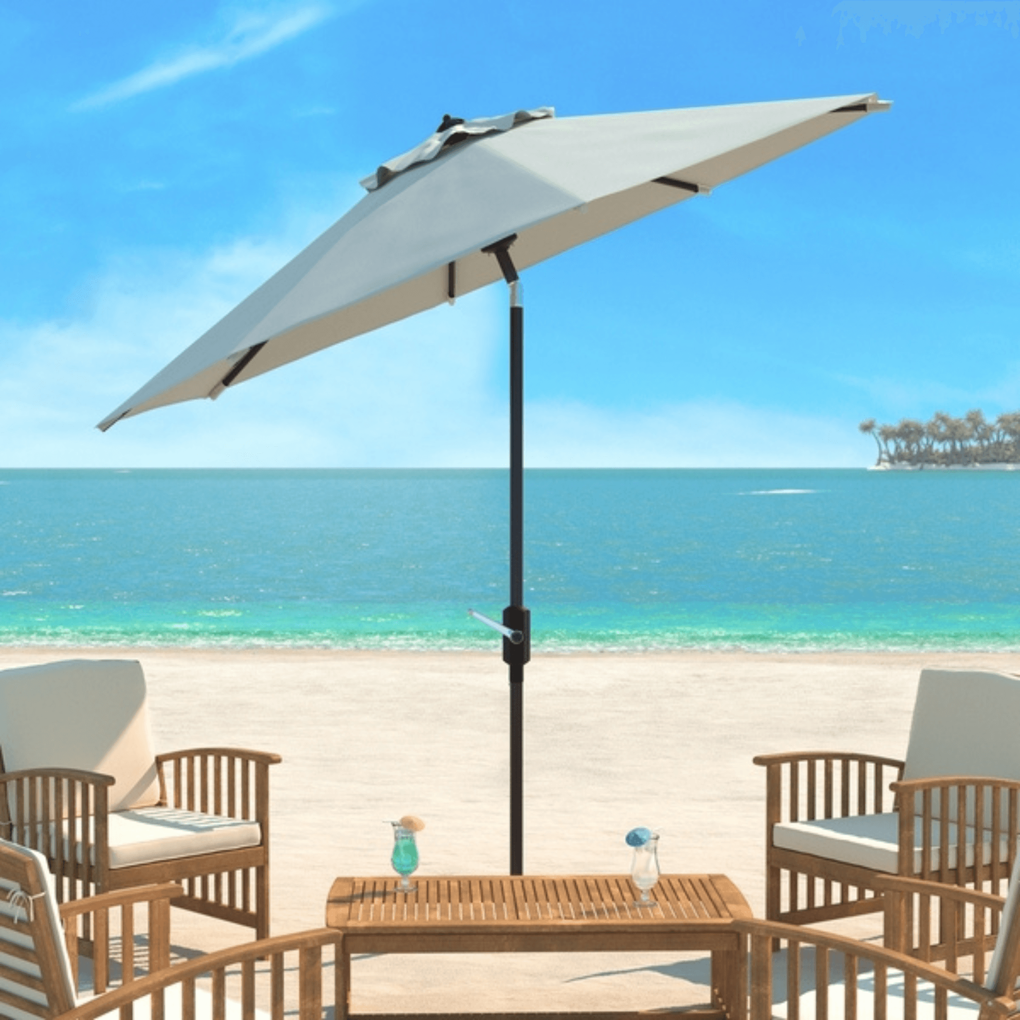 Safavieh Natural Ortega UV Resistant 9-ft. Auto Tilt Crank Umbrella