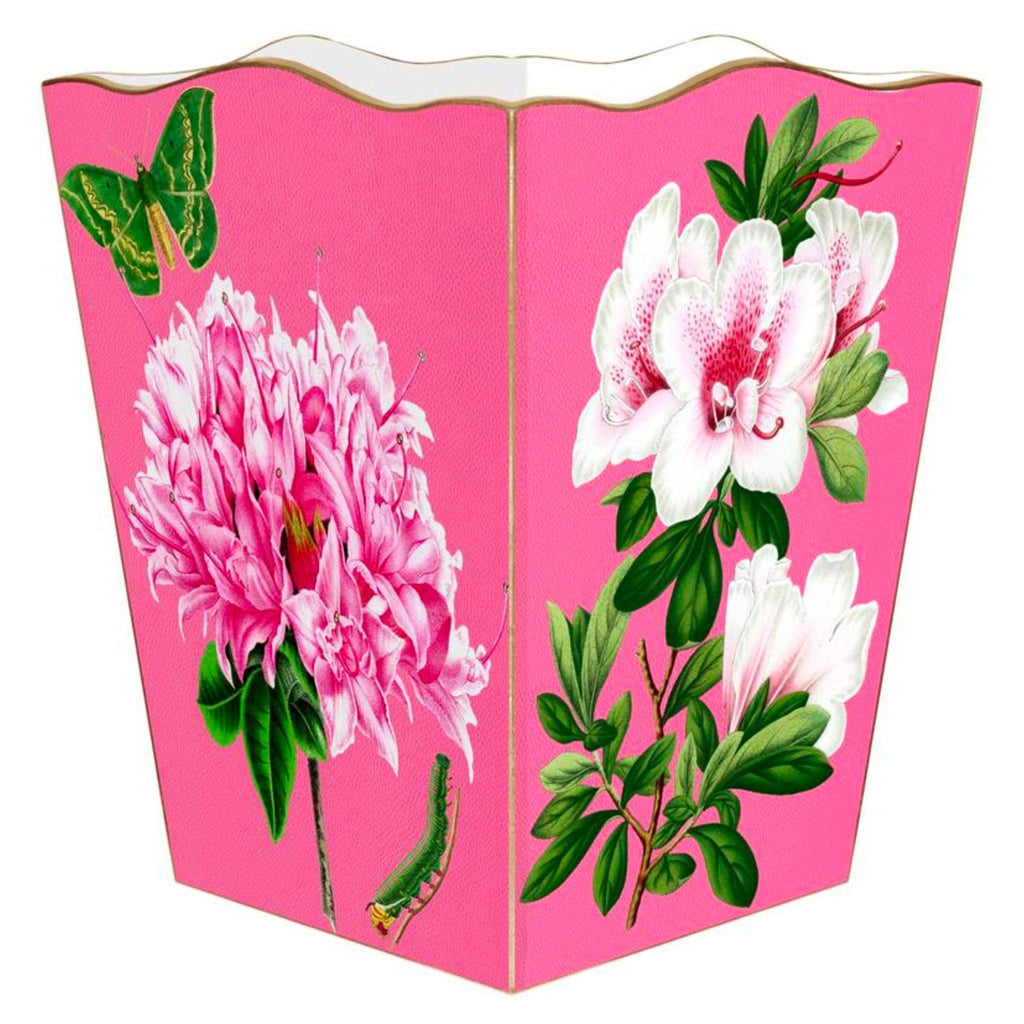 Azaleas on Pink Wastepaper Basket and Optional Tissue Box Cover - Wastebasket - The Well Appointed House