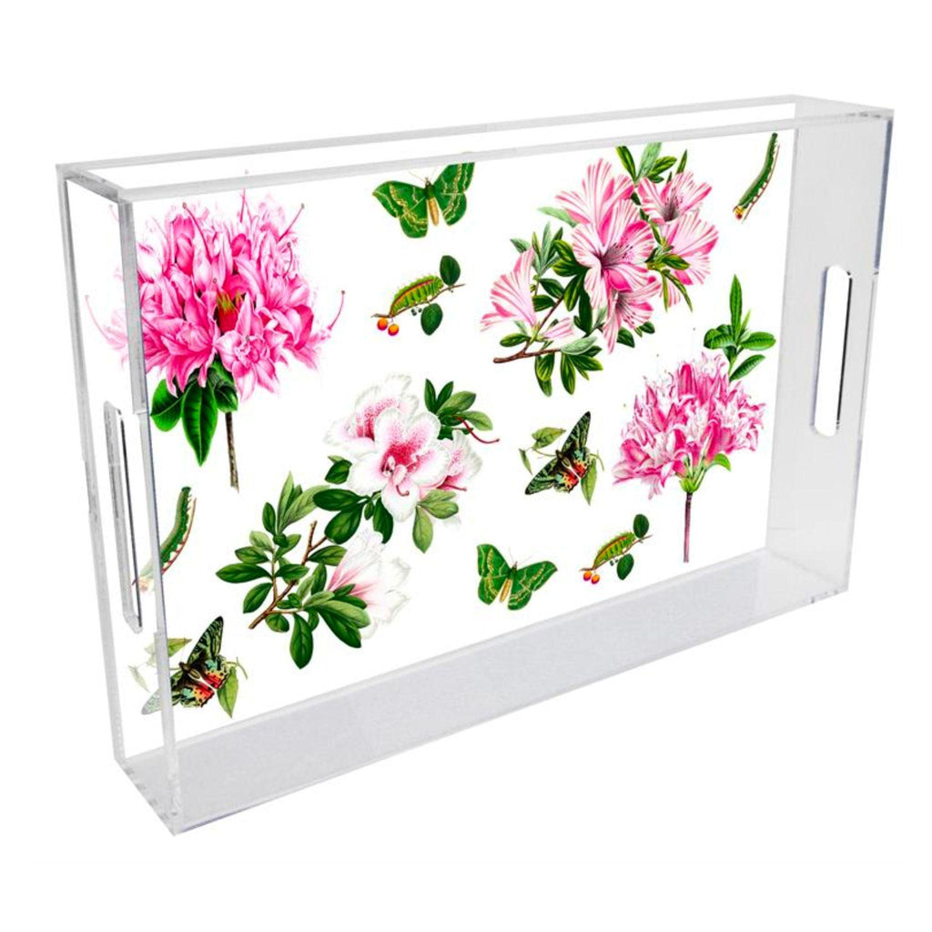 Azaleas on White Lucite Tray - Available in Multiple Sizes - Decorative Trays - The Well Appointed House