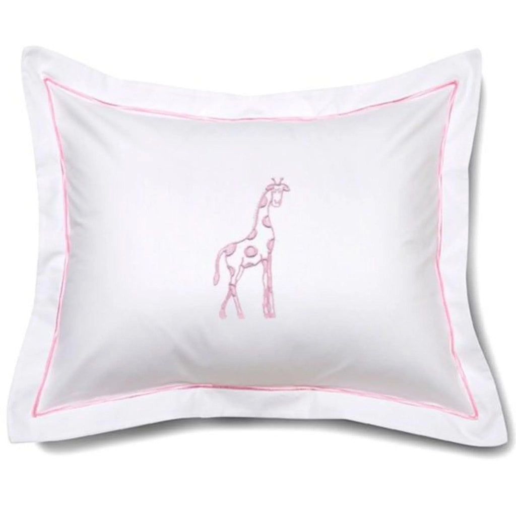 Baby Boudoir Pillow Cover with Embroidered Pink Dot Giraffe - Little Loves Pillows - The Well Appointed House