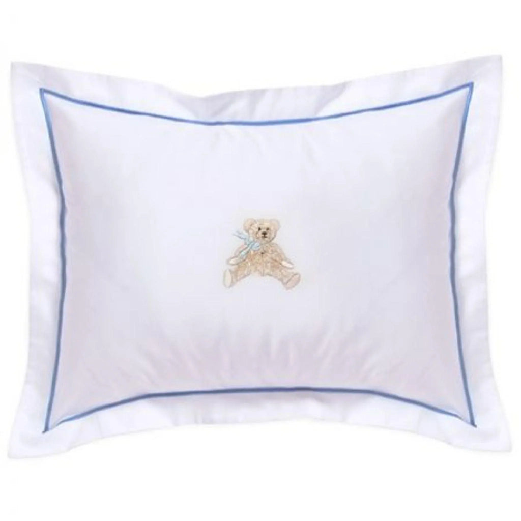 Baby Boudoir Pillow Cover with Embroidered Teddy Bear with Blue Bow - Little Loves Pillows - The Well Appointed House