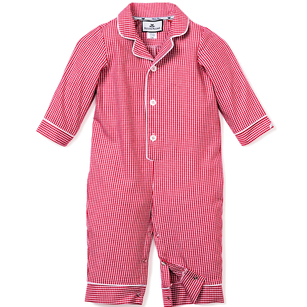Baby's Flannel Romper in Red Mini Gingham - The Well Appointed House 