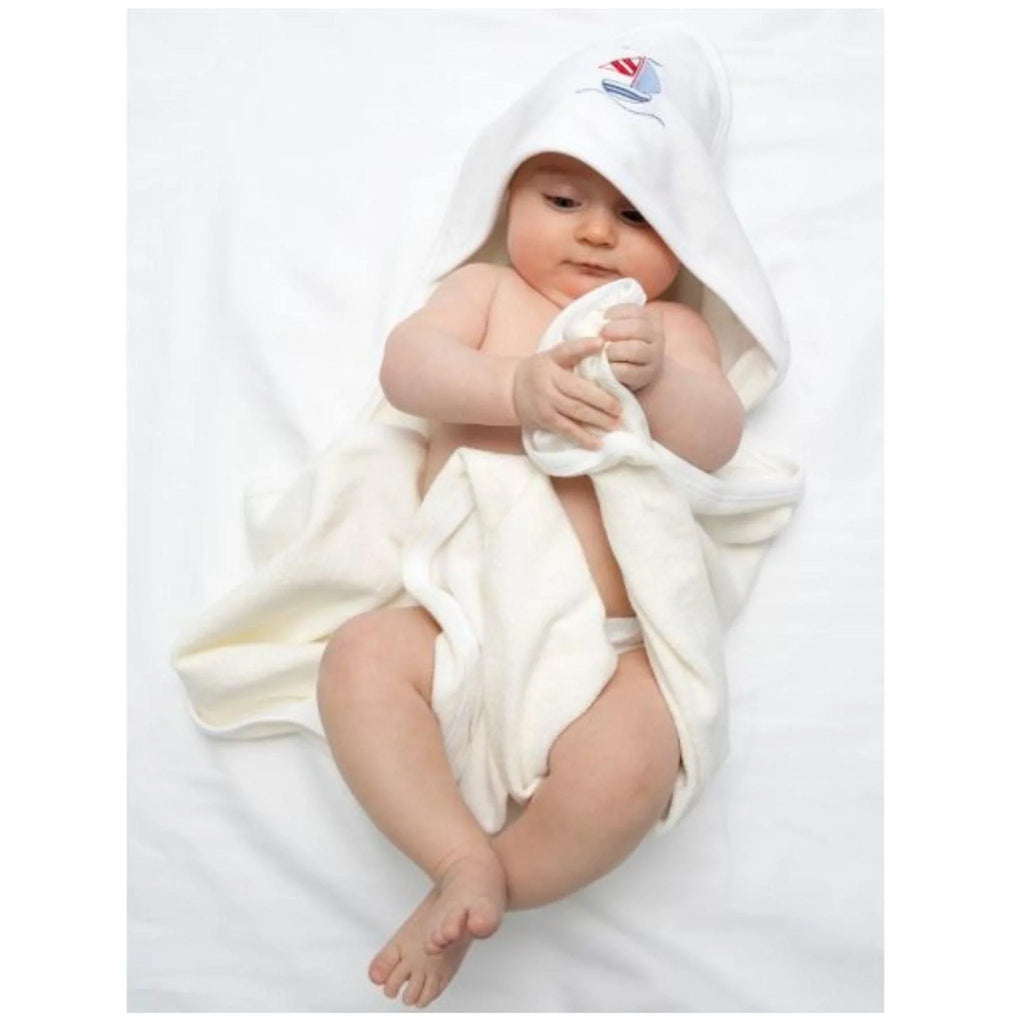 Baby Hooded Towel with Embroidered Sailboat and Seagull - Little Loves Bath - The Well Appointed House