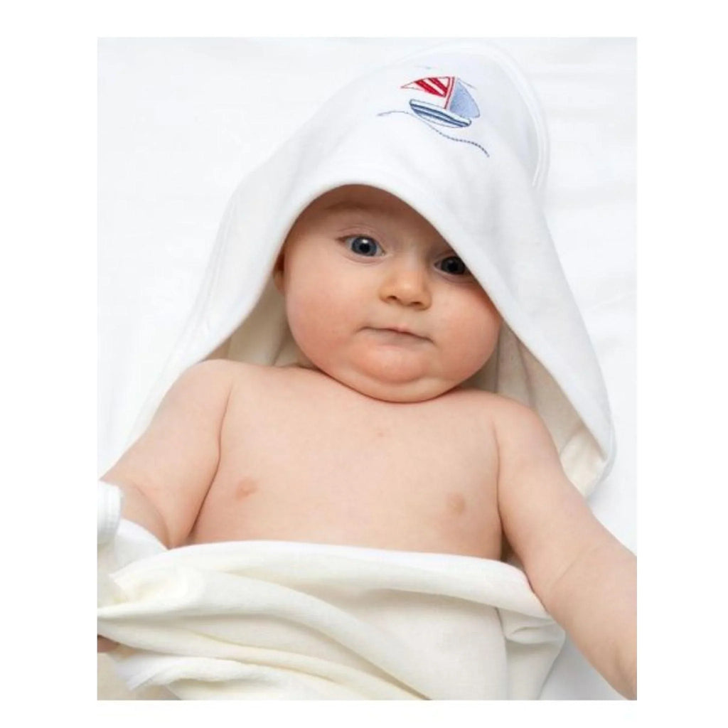 Baby Hooded Towel with Embroidered Sailboat and Seagull - Little Loves Bath - The Well Appointed House