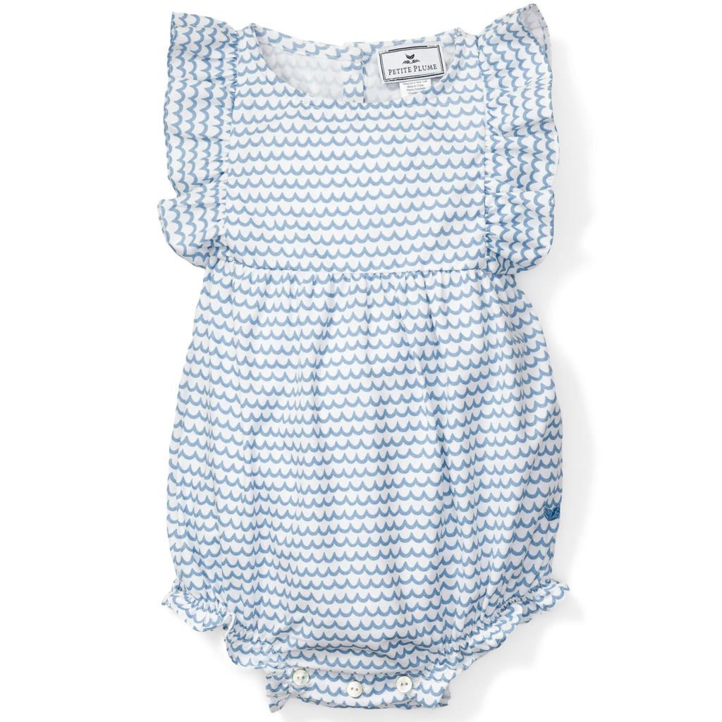 Baby's Twill Ruffled Romper in La Mer - The Well Appointed House 
