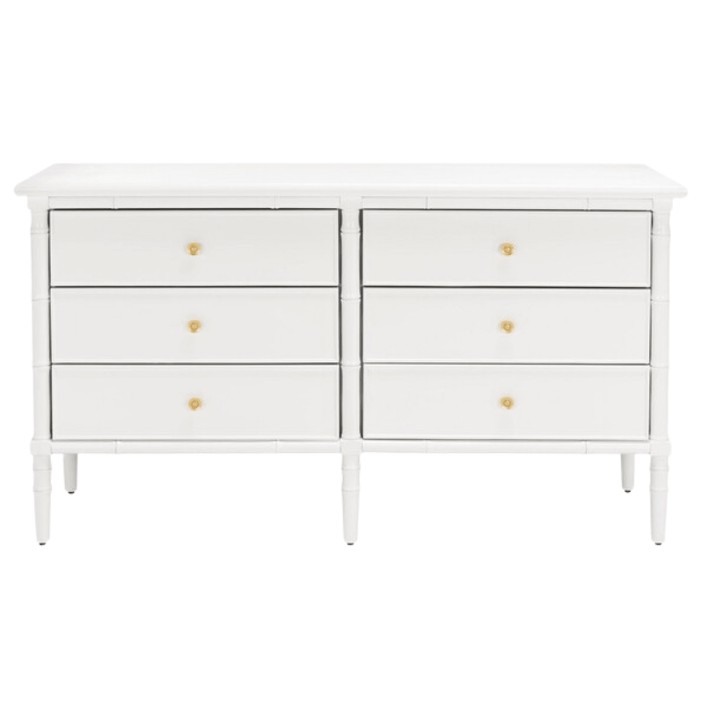 Bamboo Inspired Contemporary Dresser in White and Gold - Dressers & Armoires - The Well Appointed House