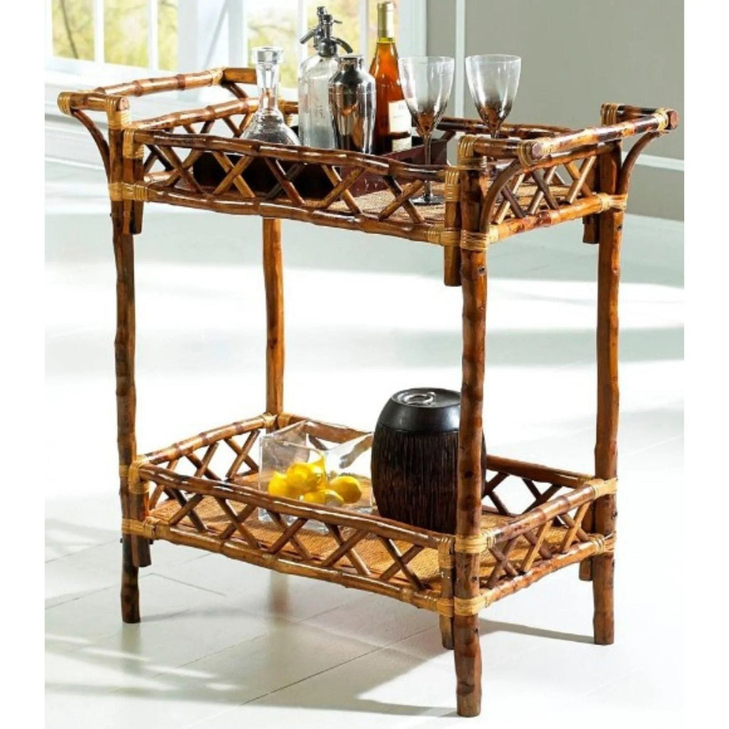 Bamboo Style Beverage Stand in Antique Tortoise Finish - Bar & Serving Carts - The Well Appointed House