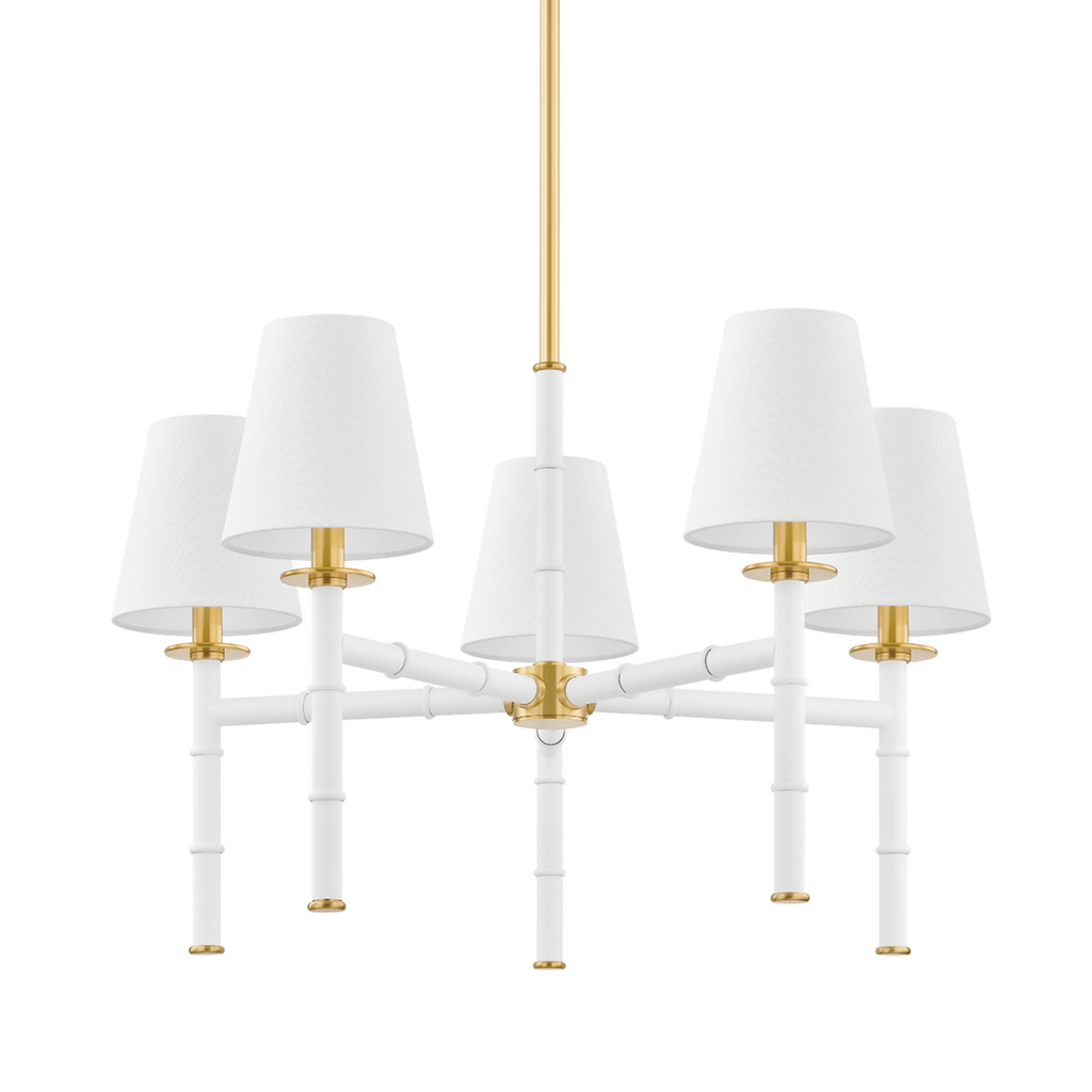 Banyan Aged Brass & White Bamboo Inspired Five Light Chandelier - The Well Appointed House