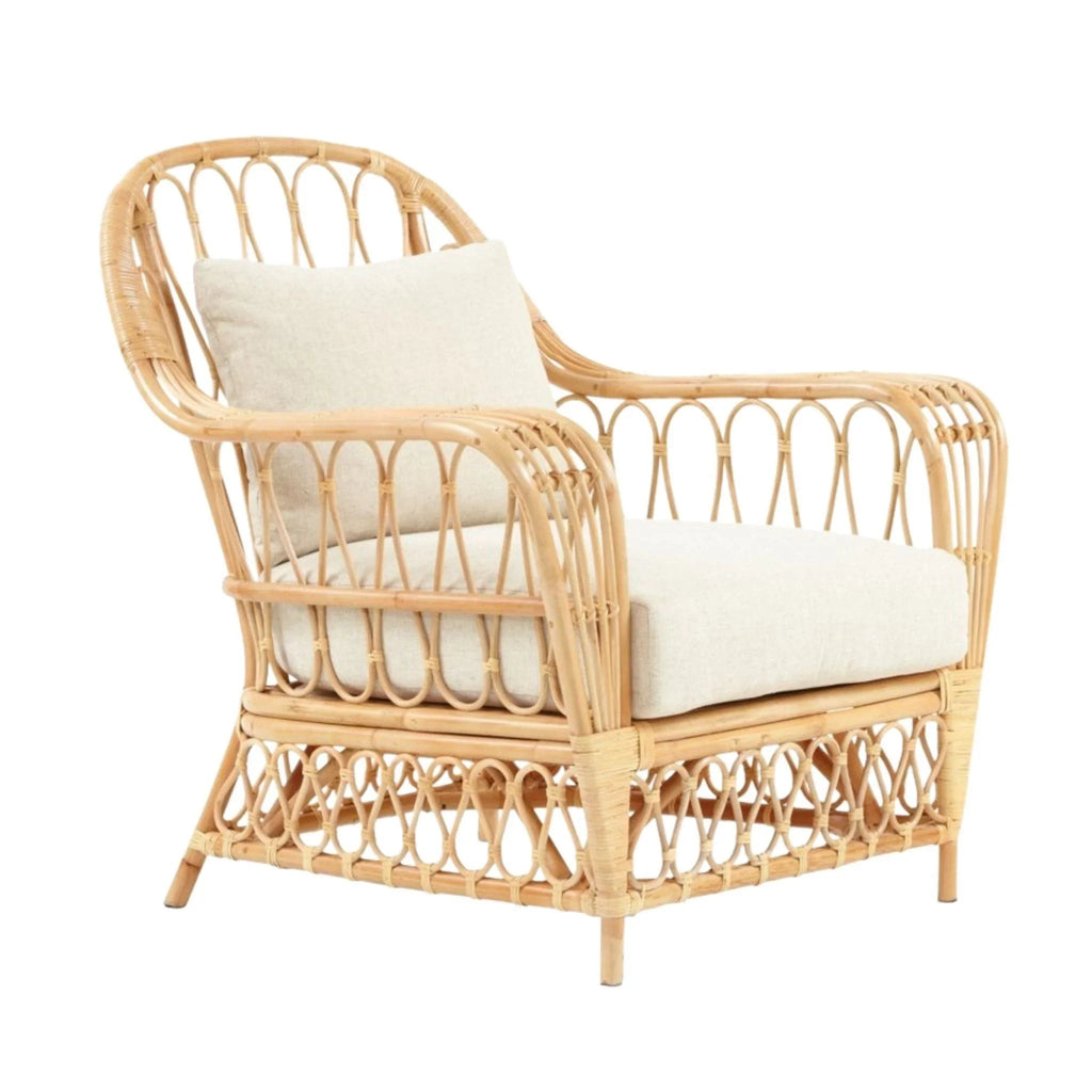 Bar Harbor Natural Rattan Club Chair With Cream Cushion - Accent Chairs - The Well Appointed House