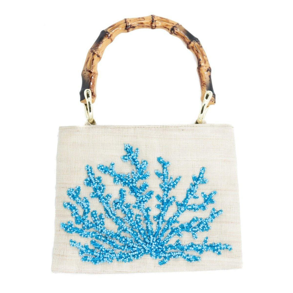 Beaded Blue Coral Handbag with Bamboo Handle - Gifts for Her - The Well Appointed House