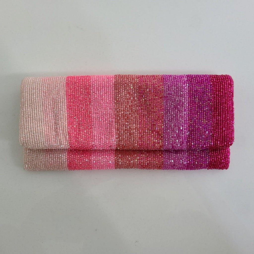 Beaded Pink Ombre Striped Clutch Handbag - Gifts for Her - The Well Appointed House